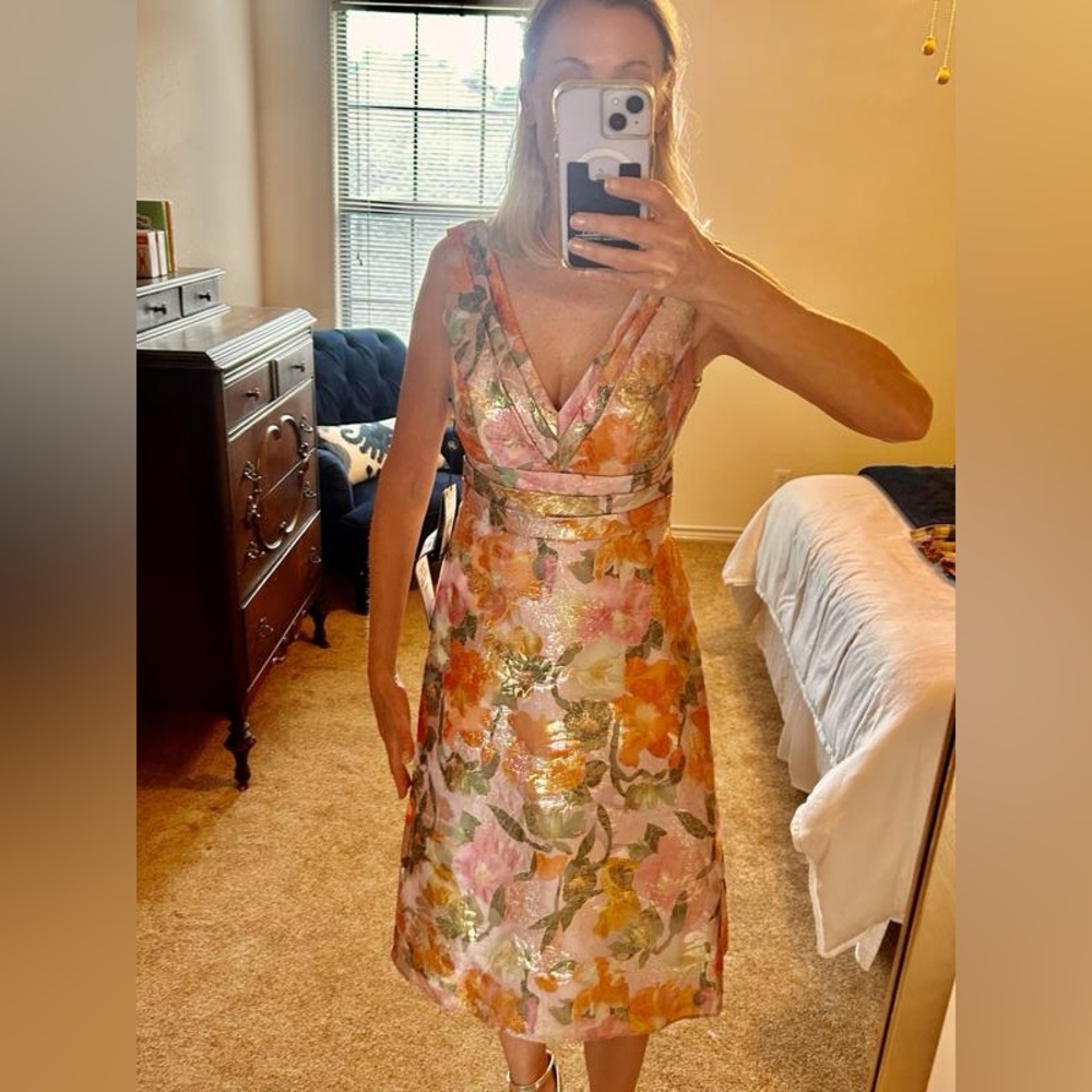 NWT Adrianna Papell Multi Floral Jacquard Midi Dress Sz 6 - Picture 9 of 16